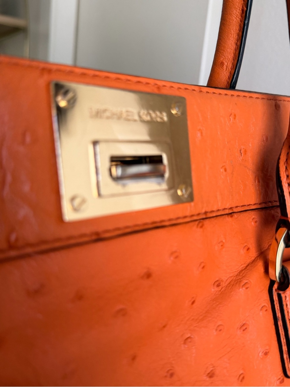 Michael Kors Astrid Bright Orange Leather Tote Satchel with MK Charm - Picture 8 of 10